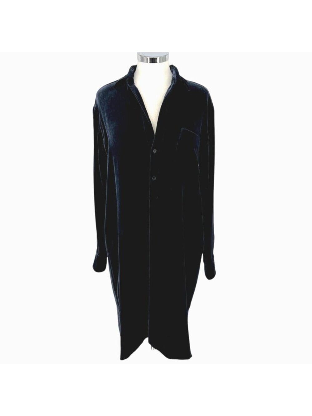 Vince Dark Blue Velvet Button-Down Midi Shirt Dress Quiet Luxury Size Medium